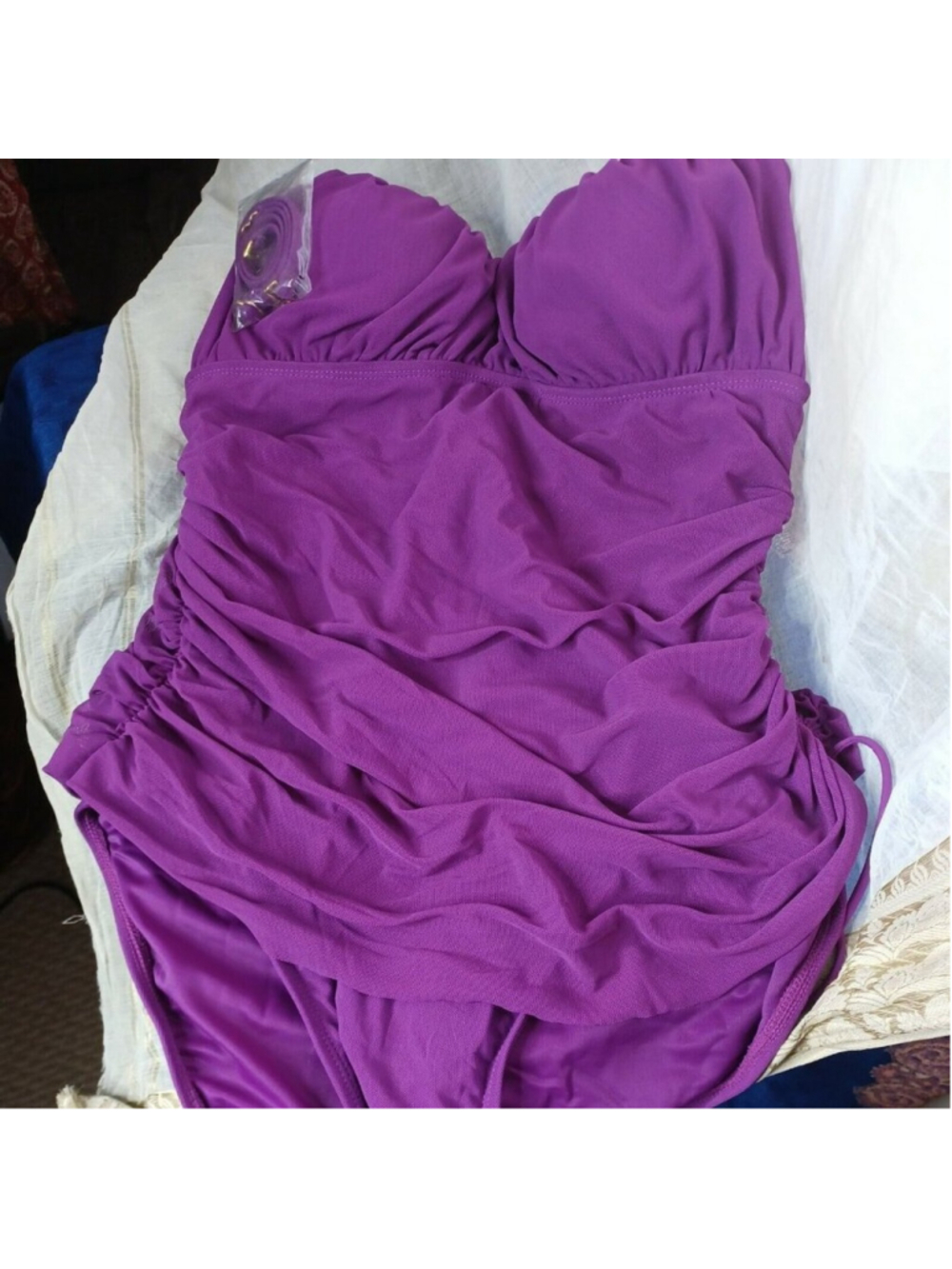 Spandex Womens Sz 10 One Piece‎ Bathing Suit Purple Removable Strap Padding